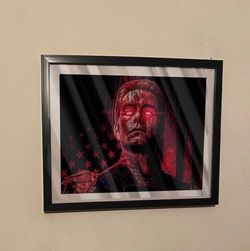 Art piece of homelander from Amazon show the boys in black frame