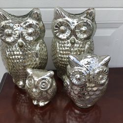 Mercury Glass Owl Family