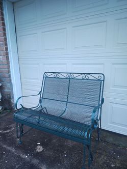Used Garden Bench Rocking Glider  Patio Wrought Iron Mesh Rustic