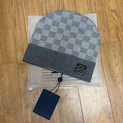 Gray Monogram Knit Beanie Designer Style Winter Hat