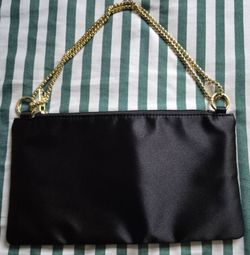 Black Satin Clutch Bag with Gold Chain