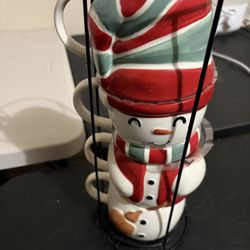 Stackable Snowman Hot \ Cold Mugs with Wire Rack