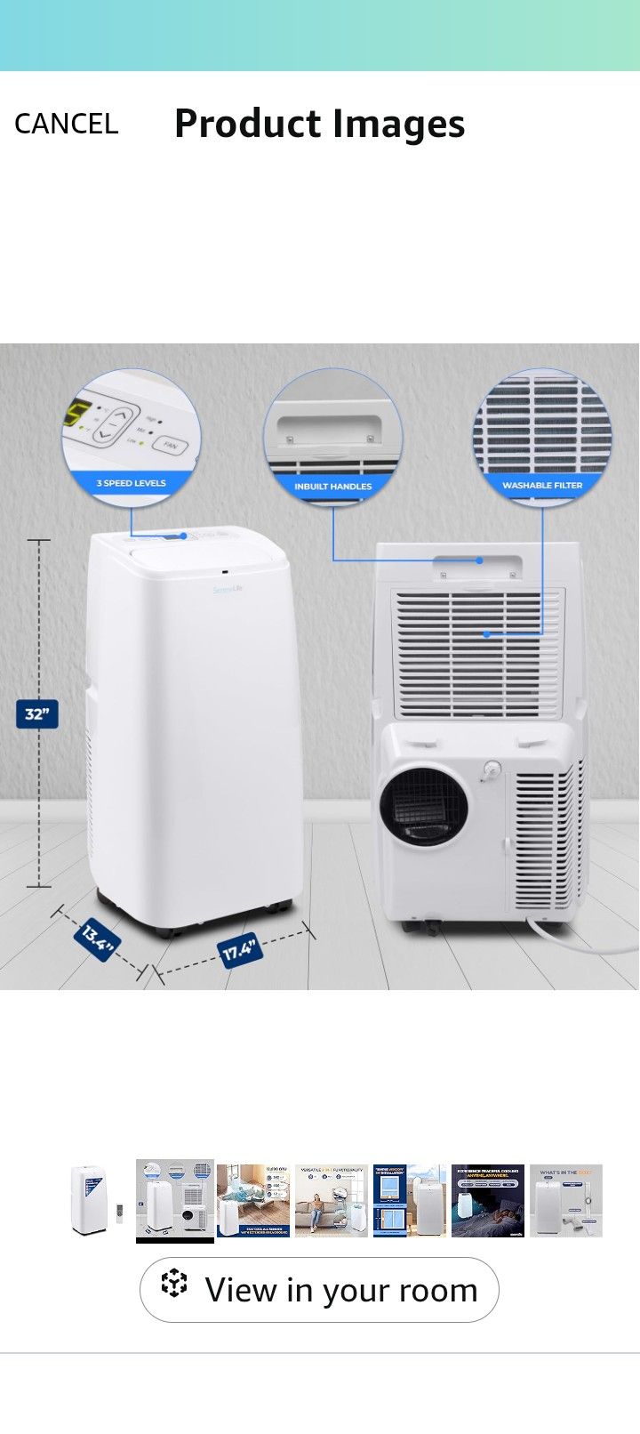 BRAND NEW IN SEALED BOX SereneLife SLPAC12.5 SLPAC 3-in-1 Portable Air Conditioner with Built-in Dehumidifier Function,Fan Mode, Remote Control, Compl
