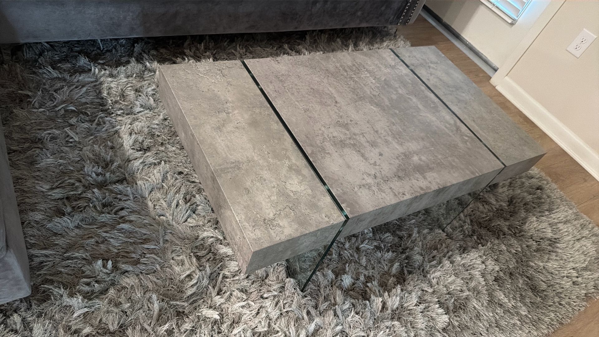 For Sale: Gray Coffee Table with Glass Legs 