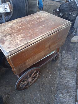 Vintage Colonial Wood Drop Leaf Rolling Bar Cart Tea Trolley Kitchen Table