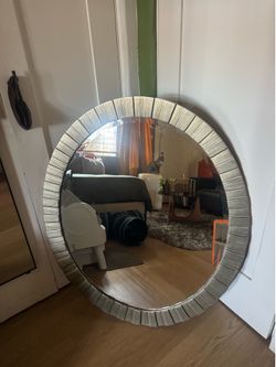 Large Silver Art Deco Style Wall Mirror – 42” x 36” Statement Mirror