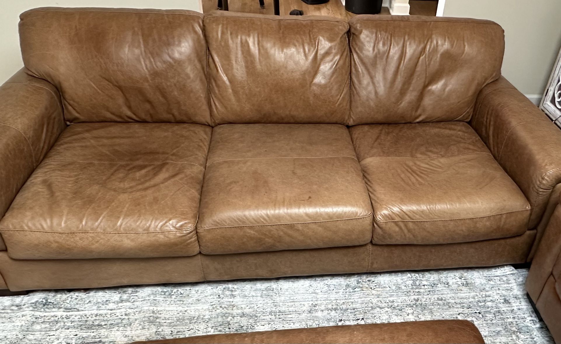 4 Piece Genuine Leather Sofas, Oversized Chair, Ottoman