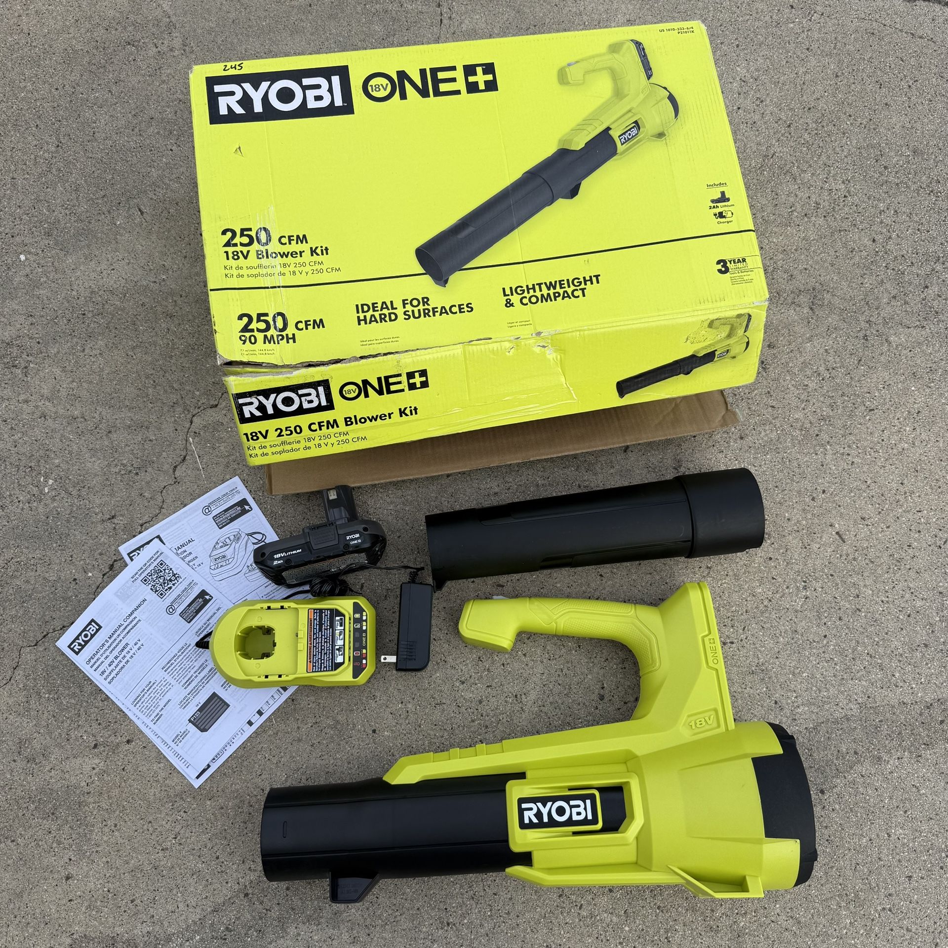RYOBI ONE+ 18V 90 MPH 250 CFM Cordless Battery Leaf Blower/Sweeper with 2.0 Ah Battery and Charger