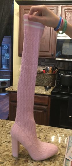 Brand new pink stretch and suede socks boots all one piece