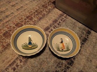 Hand-Painted French Faience Ceramic Bowls Set of 2