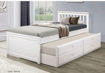 Twin Size Bed Frame With Trundle And 2 drawers color espresso or white