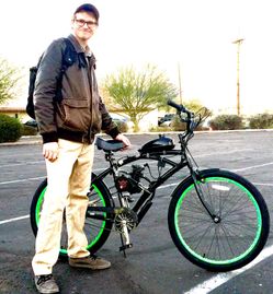 NEW FULLY MOTORIZED BIKE $399.99 100 mpg 30+ mph keep it under 20 mph Wear helmet use lights Pedal start Pedal or m