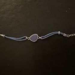 Blue Leather Bracelet with Blue Stone and Crystals