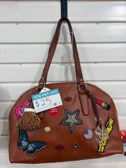 Brown Dome Satchel with Patches