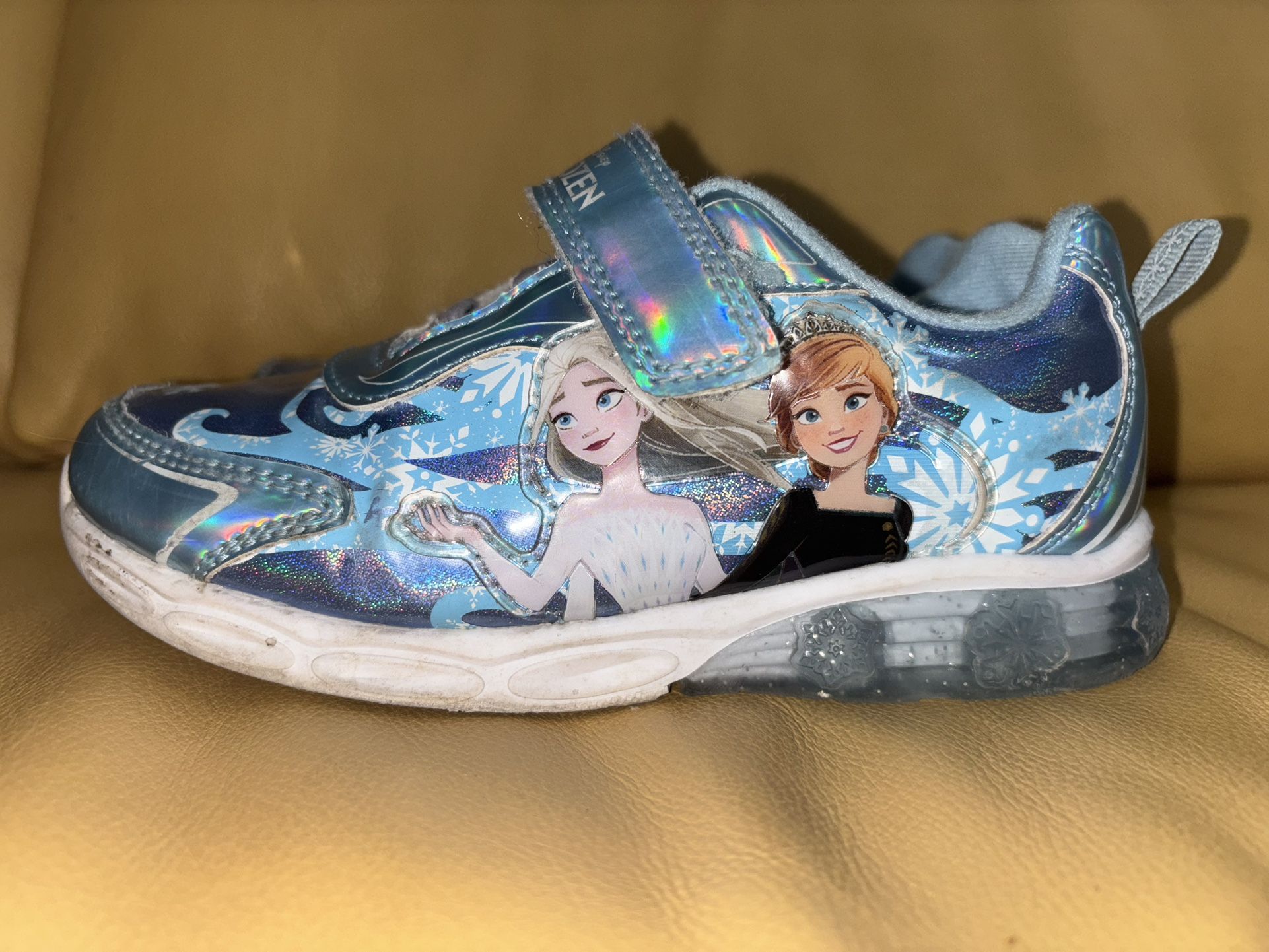 Disney Frozen Girls 13 Sneakers Shoes Hook and Loop Elastic Straps Holographic
