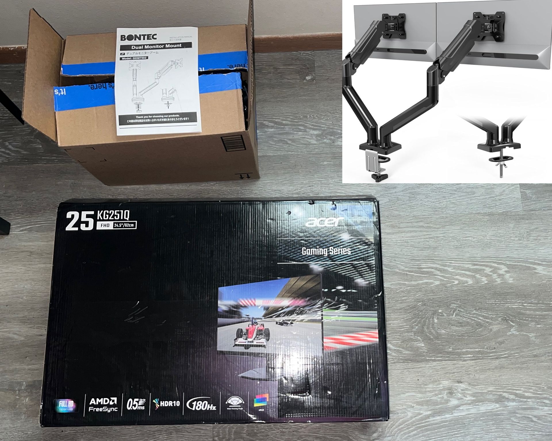 Acer Kg251q Gaming Monitor + Bontec Dual Monitor Mount