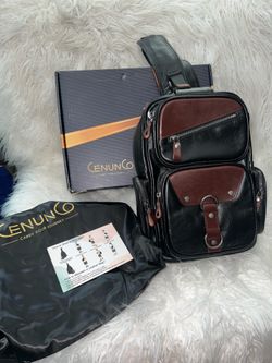 NIB Cenuno Genuine Leather Sling Bag For Men Large Crossbody Backpack Anti-Theft