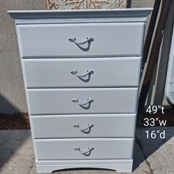 5 Drawer Satin White Chest Dresser