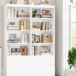White Bookcase Cabinet With Drawers
