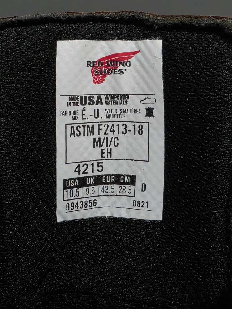 Red Wing Boots DynaForce #4215 Men's 6 inch Waterproof Safety Toe Boot Size: 10.5