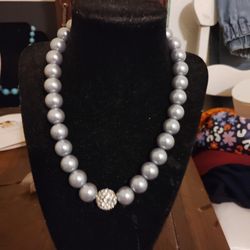Silver Bling Pearl Costume Necklace 