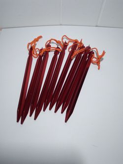 Red Aluminum 7" Anodized Tent Camping Stakes 1/2 wide Set of 9 - new
