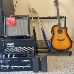 Full Guitar Bundle - Squier Strat, Ibanez Bass, Acoustic Guitar, Amps & Pedalboard - $300 OBO