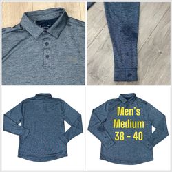 Men’s Under Armour Medium Polo Shirt Pullover Navy Blue Long Sleeve With Defect