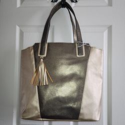 Large Gold Tote Bag with Tassel