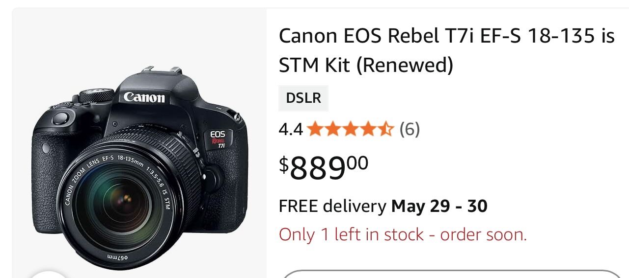 Canon EOS Rebel T7i EF-S 18-135 is STM Kit