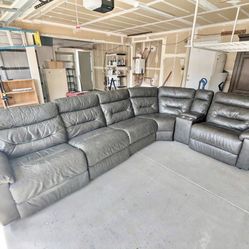 DELIVERY - 6pc Leather Power Recliner L-Shaped Sectional Sofa