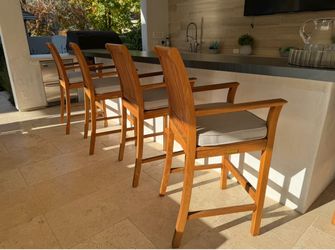 Kingsley Bate Genuine Teak Bar Chairs w/ Cushions – Set of 5