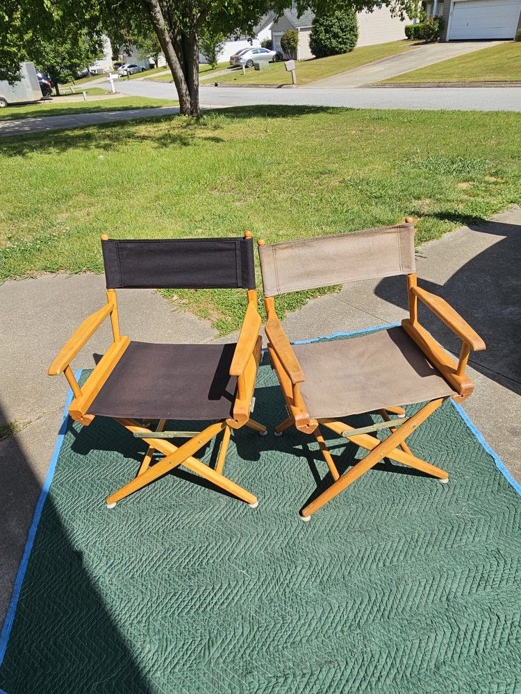 Two VTG 80s-90s "Telescope" Folding Directors Chairs. Hardwood/Canvas ⭐️Rare-Find⭐️