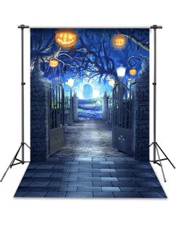Halloween Backdrop, 5x7ft Halloween Horrible Stone Castle Terror Tree Pumpkin Lantern Backdrop for Studio Props Photo Backdrop(Backdrop Only)