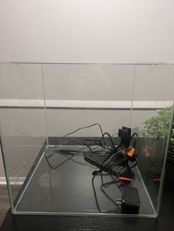 15 Gallon Rimless Fish Tank, Light, And Heater.