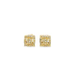 10k Yellow Gold Diamind Square Stud Earrings 0.12 ctw