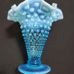 Fenton Light Blue Aqua Hobnail Ruffled Vase