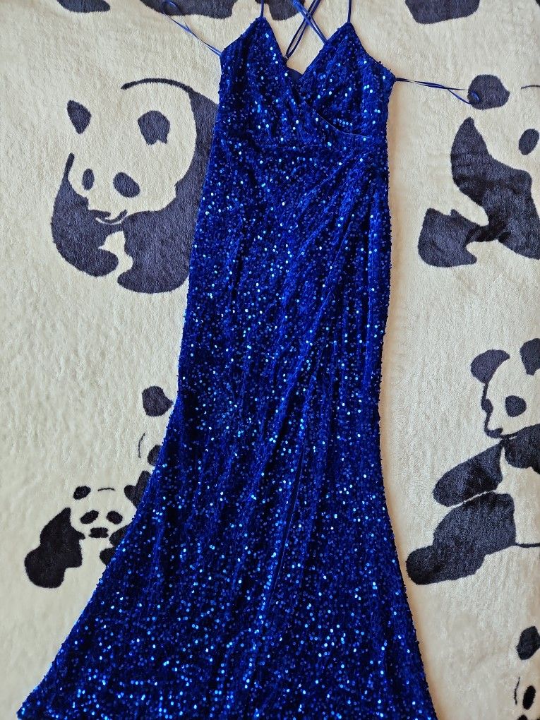 Fashion Nova Royal Blue Sequin Dress-Size Medium