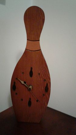 Clock - Bowling Ball Wooden Clock - Approximately 12" high x 4-1/2" across