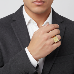 10K Yellow Gold Square Nugget Mens Ring
