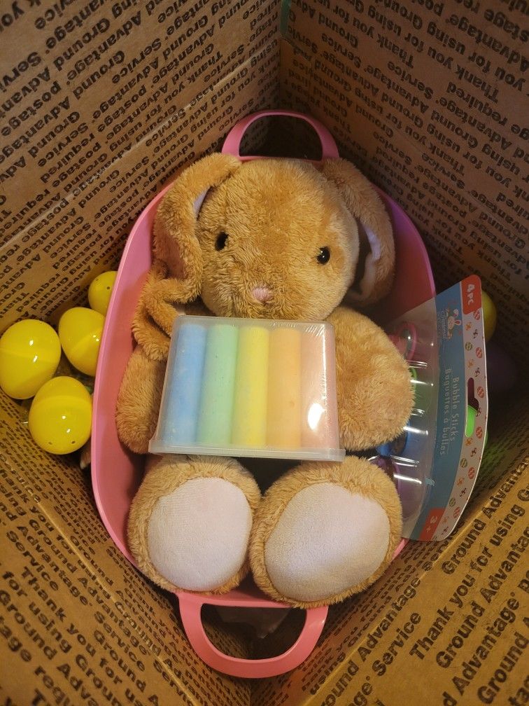 Kids Easter Basket With Build-a-bear Bunny Plush, Eggs, And More