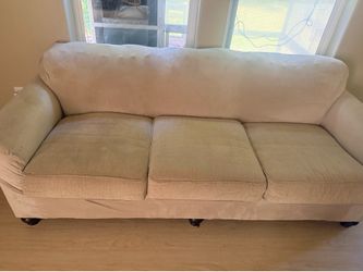 Sofa has removal washable covers and has cover on it, very cozy comfortable