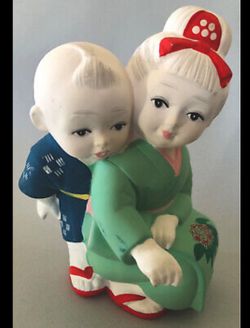 Hakata Porcelain Bisque Boy And Girl Figurine