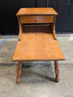 Honey-Toned Wood End Table with Drawer and Shelf