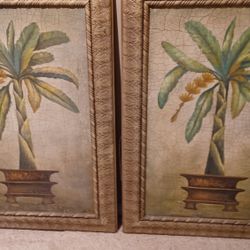 Two Large Tropical Palm Tree Wall Hangings / Pictures 