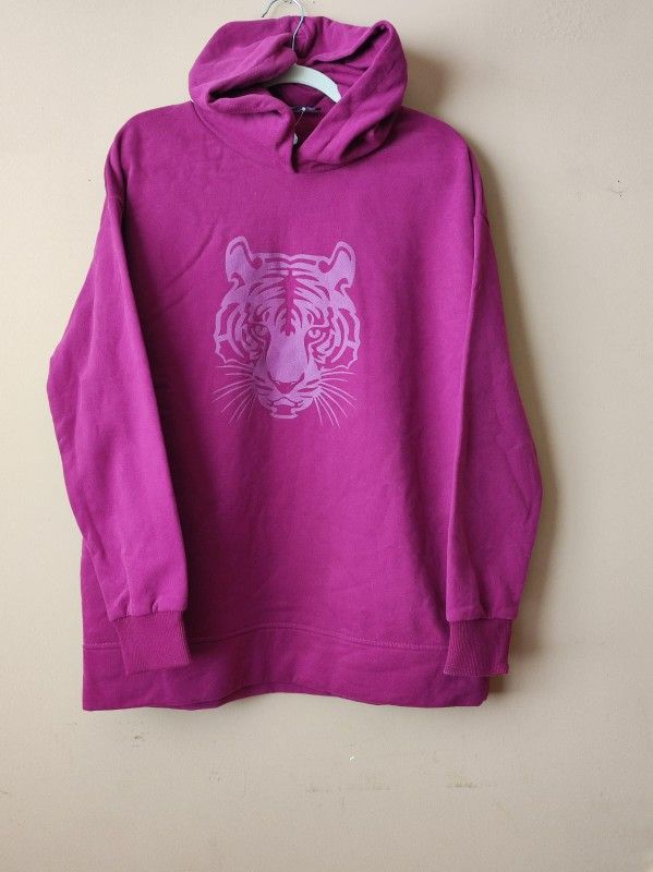 NEW Tiger Print Burgundy Men's/ Women's Hoodie Sweatshirt Sweater Top Size XL Extra Large