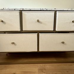 Gold Metal/Fabric Storage Drawers With Terrazzo Top
