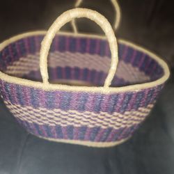 Woven Basket With Handles, Medium Sized 