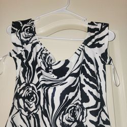 Black & White Zebra Rose Print Mini Dress - Cowl Neck with Slit