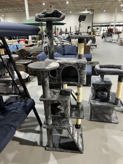 M-New 62in Cat Tree Cat Tower for Indoor Kitty, Pet Furniture w/Double Condo, Scratching Posts, Multiple Platforms and Balls for Kittens, Dark Gray